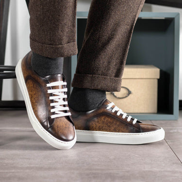 DapperFam Rivale in Brown Men's Hand-Painted Patina Trainer in #color_