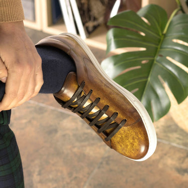 DapperFam Rivale in Cognac Men's Hand-Painted Patina Trainer