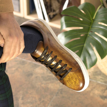 DapperFam Rivale in Cognac Men's Hand-Painted Patina Trainer in #color_