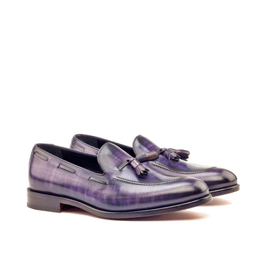 DapperFam Luciano in Purple / Denim Men's Hand-Painted Patina Loafer in Purple / Denim