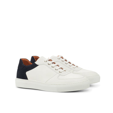 DapperFam Rivale in Navy Men's Lux Suede Trainer in White / Navy #color_ White / Navy