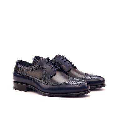 DapperFam Zephyr in Dark Brown / Navy Men's Italian Leather Longwing Blucher in Dark Brown / Navy
