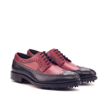 DapperFam Zephyr Golf in Black / Red Men's Italian Leather Longwing Blucher in Black / Red