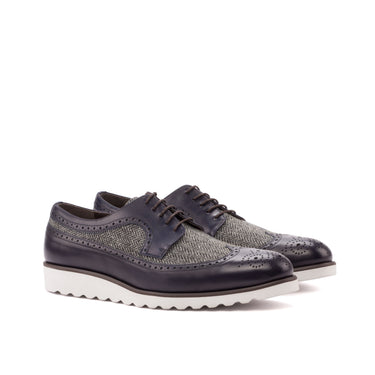 DapperFam Zephyr in Herringbone / Navy Men's Sartorial & Italian Leather Longwing Blucher in Herringbone / Navy