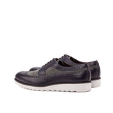 DapperFam Zephyr in Herringbone / Navy Men's Sartorial & Italian Leather Longwing Blucher