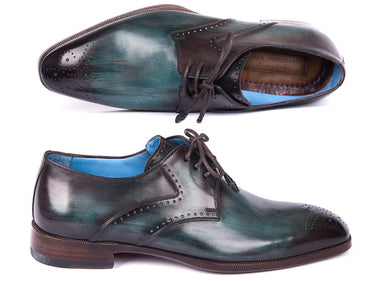 Paul Parkman Men's Medallion Toe Derby Shoes in Turquoise & Brown