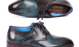 Paul Parkman Men's Medallion Toe Derby Shoes in Turquoise & Brown