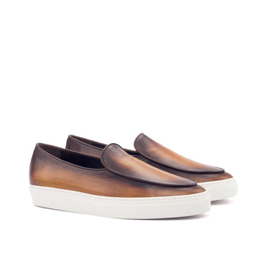DapperFam King in Brown Men's Hand-Painted Italian Leather Belgian Sneaker in Brown