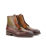 DapperFam Ryker in Burgundy / Olive / Cognac Men's Italian Leather Moc Boot in Burgundy / Olive / Cognac