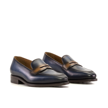DapperFam Luciano in Navy / Med Brown / Cognac Men's Italian Leather Loafer in Navy / Med Brown / Cognac
