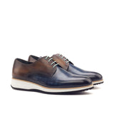 DapperFam Vero in Denim / Cognac Men's Hand-Painted Patina Derby in Denim / Cognac