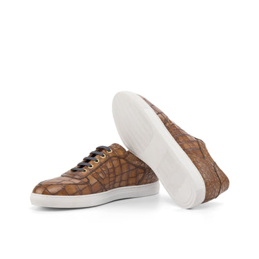 DapperFam Rivale in Med Brown Men's Italian Croco Embossed Leather Trainer