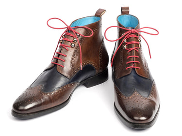Paul Parkman Men's Wingtip Ankle Boots in Brown & Blue