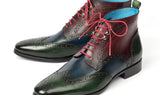 Paul Parkman Men's Wingtip Ankle Boots in Green, Blue & Bordeaux
