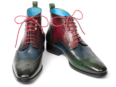 Paul Parkman Men's Wingtip Ankle Boots in Green, Blue & Bordeaux