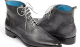 Paul Parkman Men's Hand-Painted Wingtip Ankle Boots in Gray