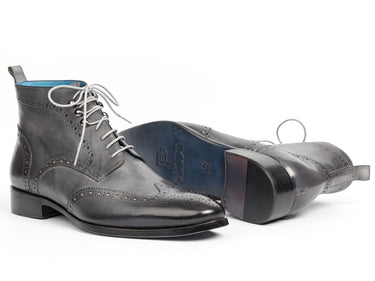 Paul Parkman Men's Hand-Painted Wingtip Ankle Boots in Gray