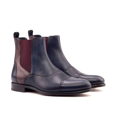 DapperFam Vesuvio in Navy / Burgundy Men's Lux Suede & Italian Leather Chelsea Multi Boot in Navy / Burgundy