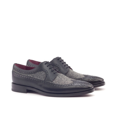 DapperFam Zephyr in Herringbone / Black Men's Sartorial & Italian Leather Longwing Blucher in Herringbone / Black