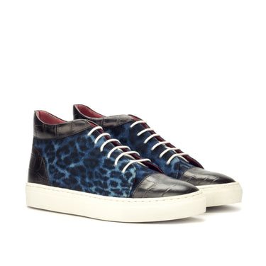 DapperFam Cassian in Black / Leopard Men's Italian Croco Embossed Leather & Sartorial High Top in Black / Leopard