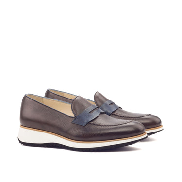 DapperFam Luciano in Dark Brown / Navy Men's Italian Full Grain Leather Loafer in Dark Brown / Navy