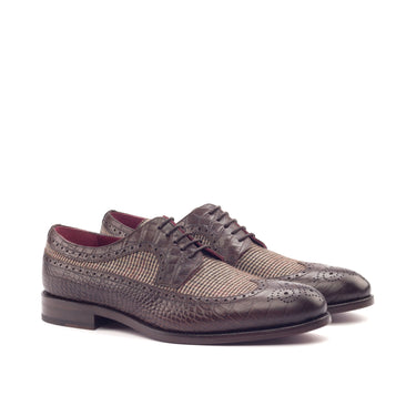 DapperFam Zephyr in Tweed / Dark Brown Men's Sartorial & Italian Croco Embossed Leather Longwing Blucher in Tweed / Dark Brown
