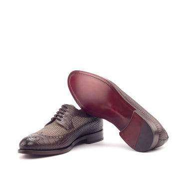 DapperFam Zephyr in Tweed / Dark Brown Men's Sartorial & Italian Croco Embossed Leather Longwing Blucher