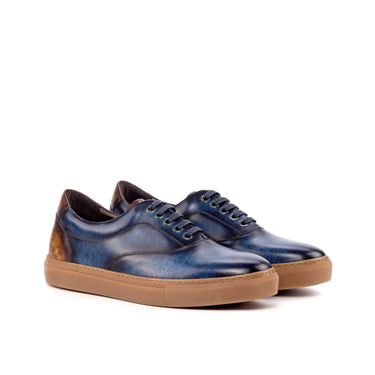 DapperFam Riccardo in Denim / Cognac Men's Hand-Painted Italian Leather Top Sider in Denim / Cognac