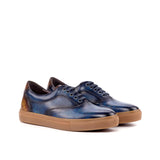 DapperFam Riccardo in Denim / Cognac Men's Hand-Painted Italian Leather Top Sider