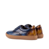 DapperFam Riccardo in Denim / Cognac Men's Hand-Painted Italian Leather Top Sider