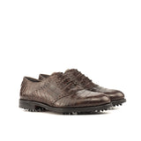 DapperFam Fabrizio Golf in Tweed / Dark Brown Men's Sartorial & Italian Croco Embossed Leather Saddle in Tweed / Dark Brown