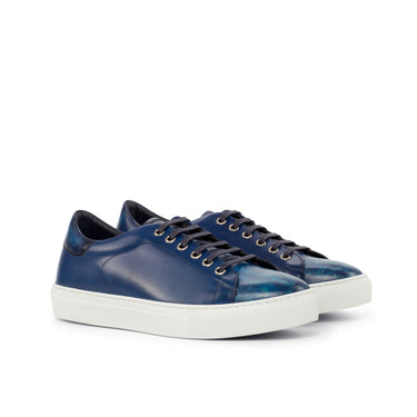 DapperFam Rivale in Navy / Navy Camo Men's Italian Leather Trainer in Navy / Navy Camo