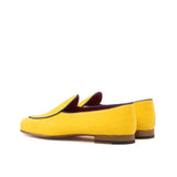 DapperFam Marcello in Mustard / Navy Men's Linen & Italian Leather Belgian Slipper