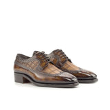 DapperFam Zephyr in Med Brown / Fire Men's Italian Hand-Painted Leather Longwing Blucher in Med Brown / Fire