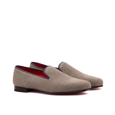 DapperFam Enzo in Grey / Dark Grey Men's Linen & Grossgrain Slipper in Grey / Dark Grey