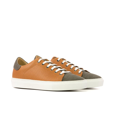 DapperFam Rivale in Orange / Grey Men's Linen Trainer in Orange / Grey