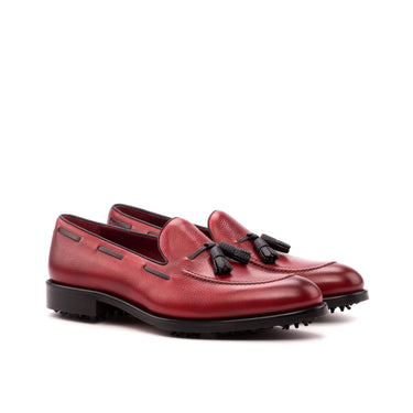 DapperFam Luciano Golf in Red / Black Men's Italian Full Grain Leather & Italian Pebble Grain Leather Loafer in Red / Black