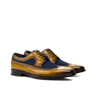 DapperFam Zephyr in Cognac / Jeans / Denim Men's Sartorial & Hand-Painted Patina Longwing Blucher in Cognac / Jeans / Denim