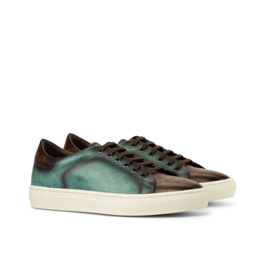 DapperFam Rivale in Denim / Dark Brown Men's Hand-Painted Italian Leather Trainer in Denim / Dark Brown