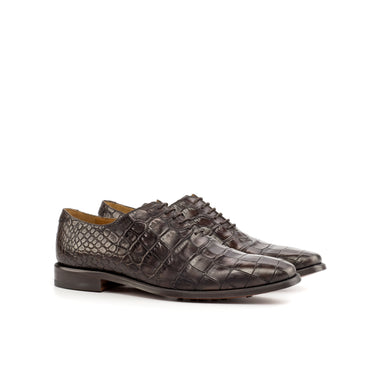 DapperFam Giuliano in Dark Brown Men's Italian Croco Embossed Leather Whole Cut in Dark Brown