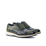 DapperFam Rafael in Grey / Khaki Men's Hand-Painted Patina Oxford in Grey / Khaki