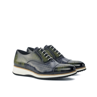 DapperFam Rafael in Grey / Khaki Men's Hand-Painted Patina Oxford in Grey / Khaki