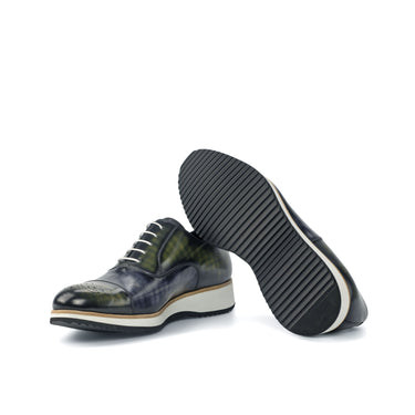 DapperFam Rafael in Grey / Khaki Men's Hand-Painted Patina Oxford