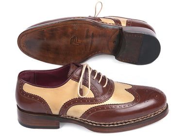 Paul Parkman Men's Triple Leather Sole Wingtip Brogues in Beige & Brown