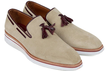 Paul Parkman Men's Smart Casual Tassel Suede Loafers in Beige