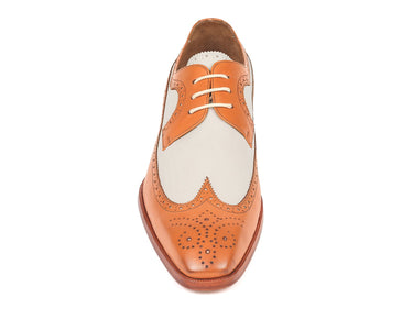 Paul Parkman Dual Tone Wingtip Derby Shoes in Cognac & Cream