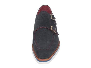 Paul Parkman Men's Smart Casual Monkstrap Suede Shoes in Navy