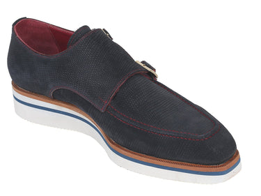 Paul Parkman Men's Smart Casual Monkstrap Suede Shoes in Navy