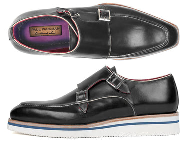 Paul Parkman Men's Smart Casual Monkstrap Leather Shoes in Black
