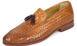 Paul Parkman Woven Leather Tassel Loafers in Camel